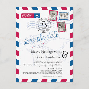 Weltstandort-Luftpost Save the Date Ankündigungspostkarte
