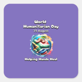 Welttag der humanitären Hilfe. Hilft bei der Handh Quadratischer Aufkleber
