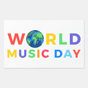 Welttag der Musik Farbige Typografie-Kunst  Rechteckiger Aufkleber