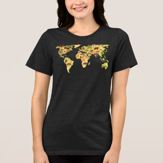 Welttierkarte Tri-Blend Shirt (Vorderseite)