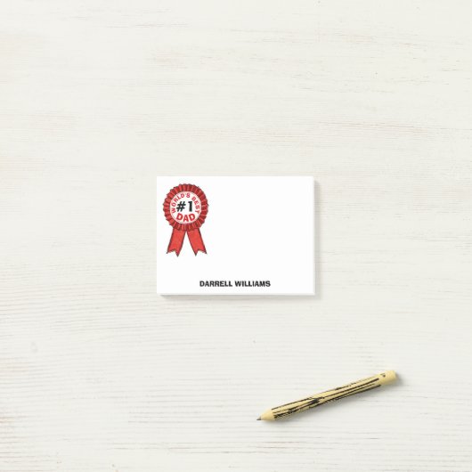 Weltweit bestes Vater Zitat Red Ribbon 4x3 Post-it Klebezettel (Auf Schreibtisch)