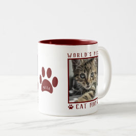 Weltweit das beste Cat Mama Foto Name Paw Prints M Zweifarbige Tasse