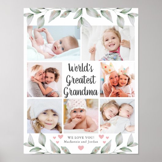 WELTWEIT GRANDMA 7 Foto Collage Green Poster (Vorne)