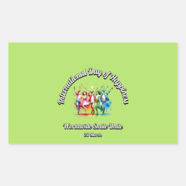 Weltweit lächeln vereint. Glückstag. Rechteckiger Aufkleber