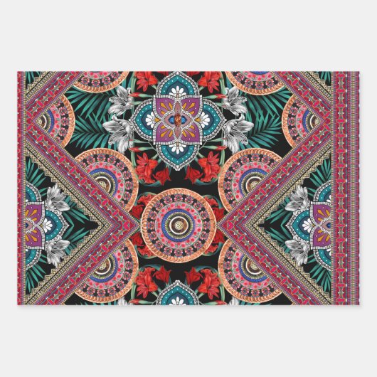 Weltweit Vintages Retro-Muster Geschenkpapier Set (Vorderseite)