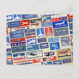 Weltweite Airmail Labels Postkarte