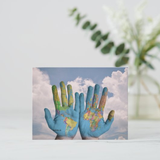 Weltweite Hände Postkarte (Stehend Vorderseite)
