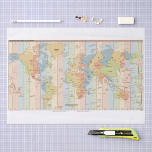 Weltweite Karte der Zeitzonen Seidenpapier (Handwerk)