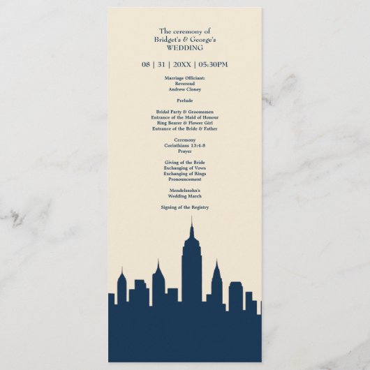 Weltweite Skyline-Ziel-Liebe Hochzeitsmenü Programm (Rückseite)