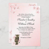 Wen verheiratet rosa Owl Einladung Hochzeit (Vorne/Hinten)