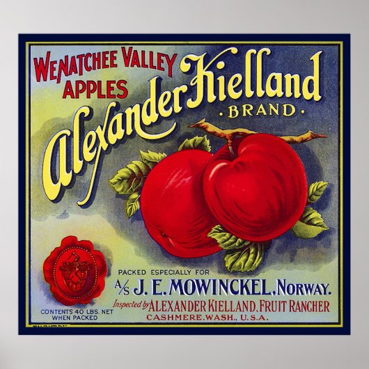 WENATCHEE VALLEY APPLES FRUIT CRATE LABEL 1910 POSTER (Vorne)