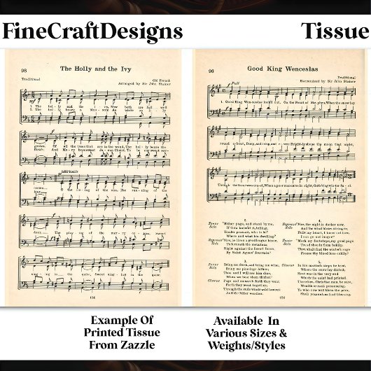 Wenceslas + Holly Ivy Sheet Music DU6 Decoupage Seidenpapier