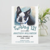 Wende 12 Boston Terrier Invite Einladung (Stehend Vorderseite)