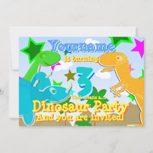 Wende 3 Dinosaurier Geburtstagsparty Einladungen