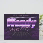 Wendy Name Vorname lila retro Karte Geburtstag (Stehend Vorderseite)