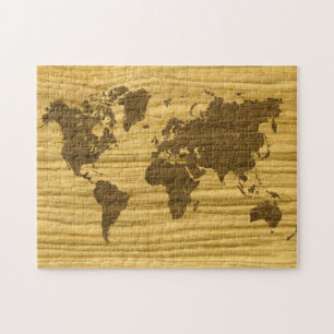 Wenge- und Rift-Eichen-Weltkarte Puzzle