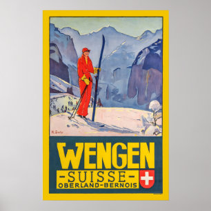 Wengen Berner Oberland Schweiz Vintage-Ski Poster