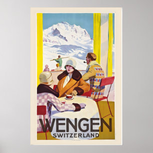 Wengen Grindelwald Schweiz Vintage-Skiplakat Poster