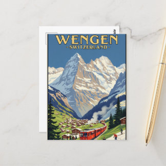 Wengen Schweiz Reise Kunst Vintage Postkarte