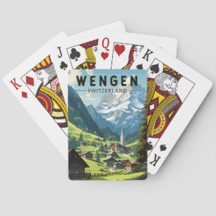 Wengen Schweiz Reise Kunst Vintage Spielkarten