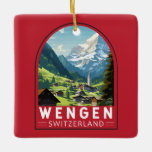 Wengen Schweiz Reisen Vintag Keramikornament<br><div class="desc">Wengen retro Vektor Reise Design. Wengen ist ein Schweizer Alpendorf im Berner Oberland. Es ist bekannt für seine Holzhütten und die Belle époque Hotels.</div>