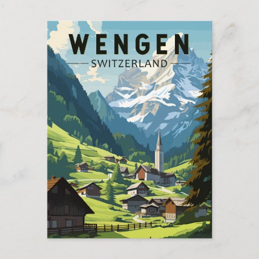 Wengen Schweiz Reisen Vintag Postkarte (Vorderseite)