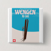 Wengen, Schweiz, Skiplakat Button (Vorderseite)
