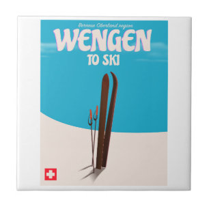 Wengen, Schweiz, Skiplakat Fliese