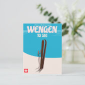 Wengen, Schweiz, Skiplakat Postkarte (Stehend Vorderseite)