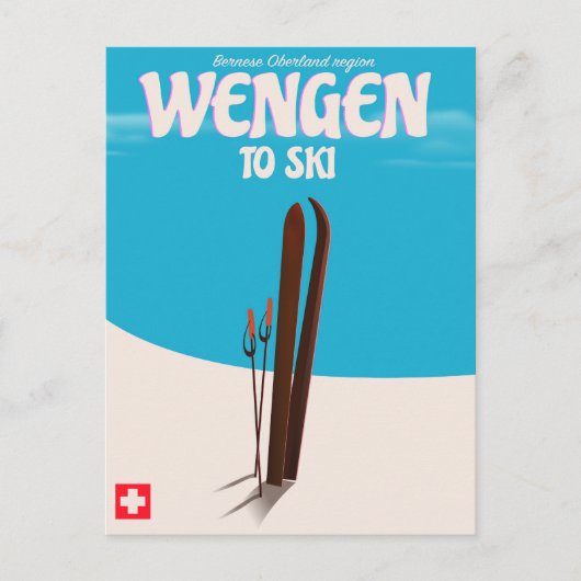 Wengen, Schweiz, Skiplakat Postkarte (Vorderseite)