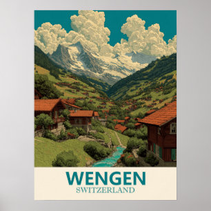 Wengen Schweiz Vintage Travel Poster