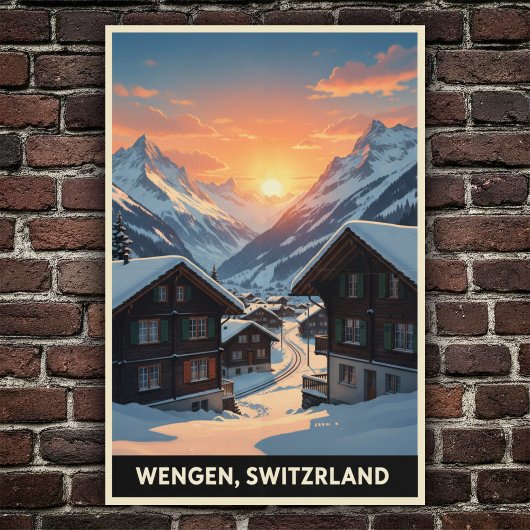 Wengen, Schweiz: Vintage Travel Poster der 60er Ja