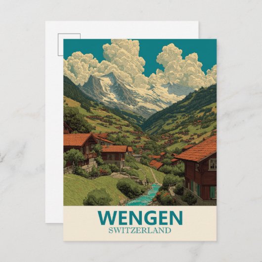 Wengen Schweiz Vintage Travel Postkarte (Vorne/Hinten)