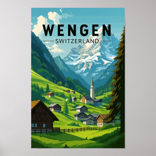 Wengen Switzerland Travel Art Vintage Poster (Vorne)