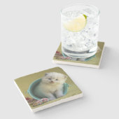 Wenig Ball des Pelzes Steinuntersetzer (Seitenansicht)