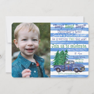 Wenig blauer LKW inspirierter Feiertags-Geburtstag Einladung