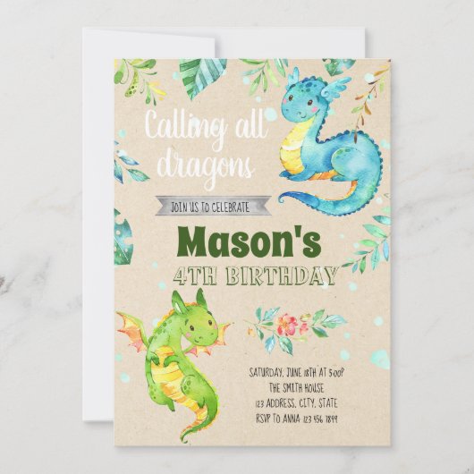 Wenig Drache-Party Einladung (Vorderseite)