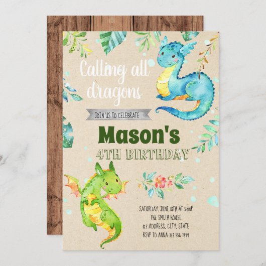 Wenig Drache-Party Einladung (Vorne/Hinten)