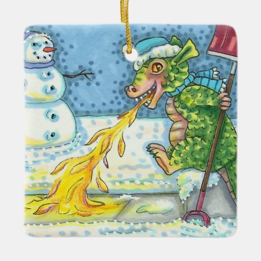 WENIG DRAGON MELTING & SHOVELING SNOW, NIEDLICH. KERAMIKORNAMENT (Vorderseite)