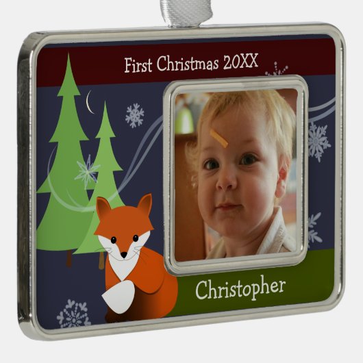 Wenig Fox-Andenken-Weihnachtsverzierung Rahmen-Ornament Silber (Rechts)