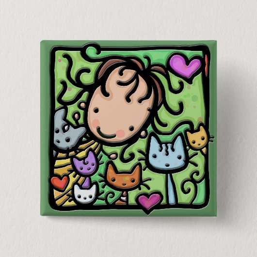 Wenig Girlie und ihr Kätzchen Button (Vorderseite)