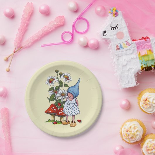 Wenig Gnome-Mädchen, Gänseblümchen, Pappteller (Party)