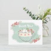 Wenig Häschen in einem Teacup danken Ihnen zu Dankeskarte (Stehend Vorderseite)