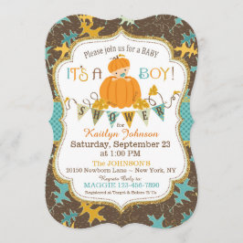 Wenig Kürbis-Jungen-Herbstlaub-Baby-Dusche Einladung