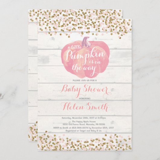 Wenig Kürbis-Mädchen-Babyparty-Einladungs-Karte Einladung (Vorne/Hinten)