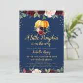 wenig KürbismarineblumenBabypartyeinladung Einladung (Stehend Vorderseite)