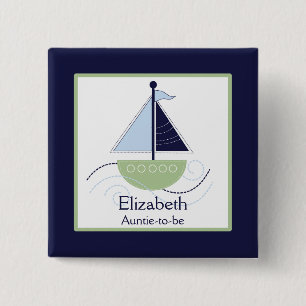 Wenig modischer Segelboot(grün/Blau) Nametag-Knop Button