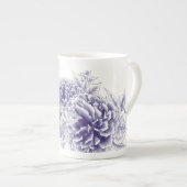 "Wenig Neugier-" blauer Vogel und Pfingstrose Porzellantasse (Vorderseite Rechts)