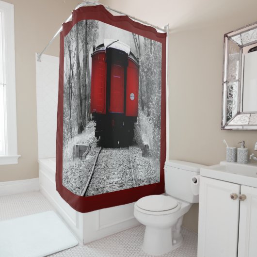 Wenig rote Zug-Kombüse Duschvorhang (Beispiel)