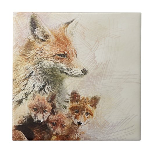 Wenig roter Fox-Familie Fliese (Vorderseite)